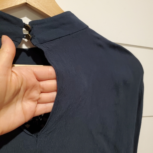 Aritzia Gentle fawn small blouse high neck bell sleeve Top flowy teal lace shirt - Picture 11 of 16